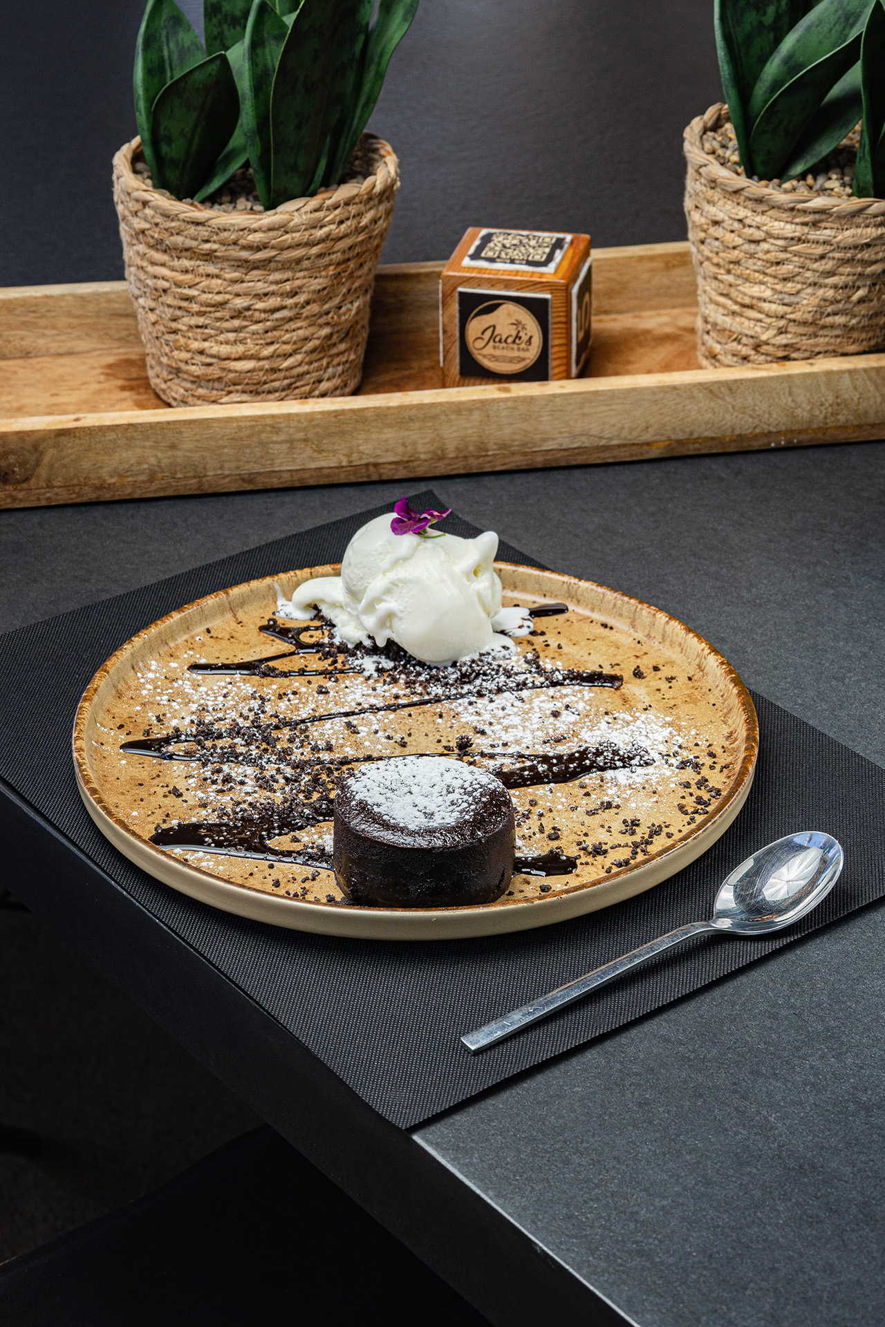 Chocolate lava cake with ice cream